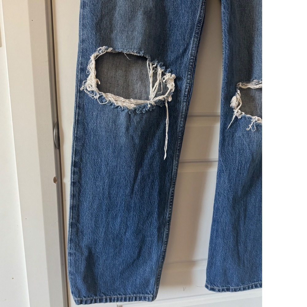 Levis sz 29 Women Blue Low Pro Straight Leg Dark Denim Distressed Baggy Jeans - Picture 8 of 15